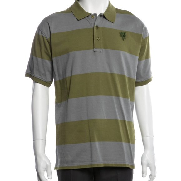HEAVEN by MARC JACOBS Olive Green Blue-Grey Bold Striped POLO Shirt S Small NEW! - Picture 1 of 8